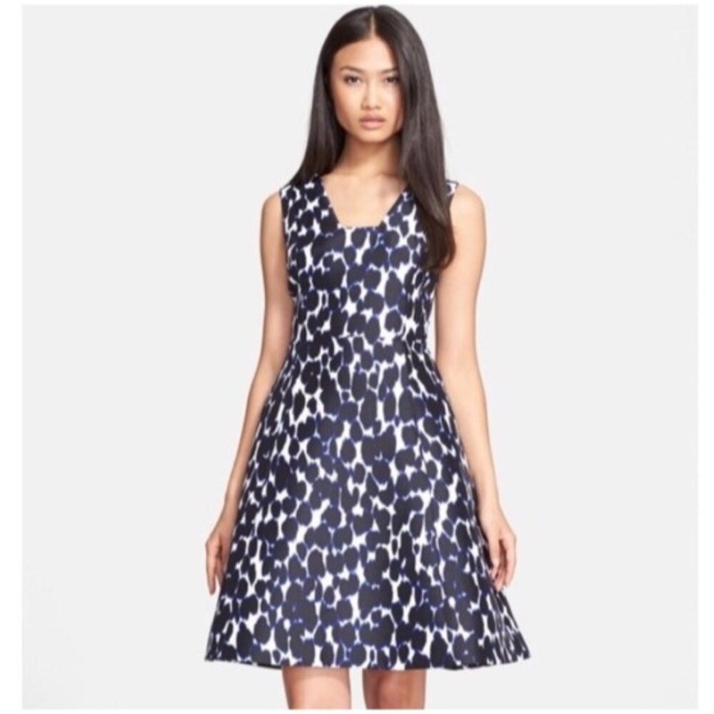 Kate Spade New York Dress Size 2 Mini Fit Flare Blue Leopard Print Pockets